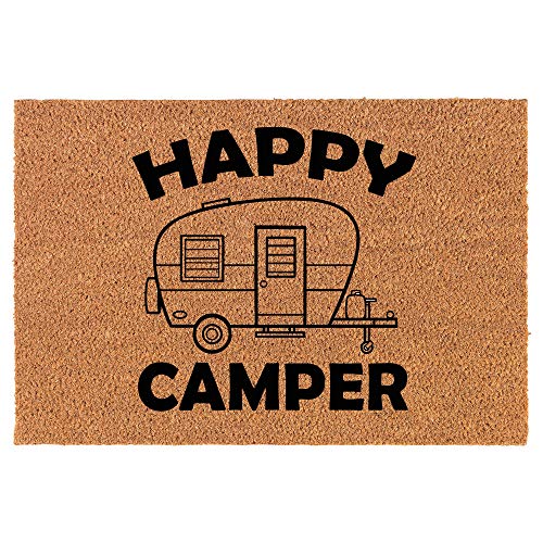 Coir Doormat Front Door Mat New Home Closing Housewarming Gift Happy Camper RV Camping (24" x 16" Small)