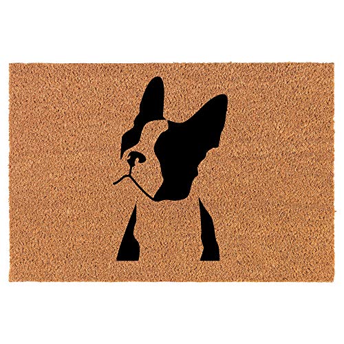 Coir Doormat Front Door Mat New Home Closing Housewarming Gift Boston Terrier Face (24" x 16" Small)