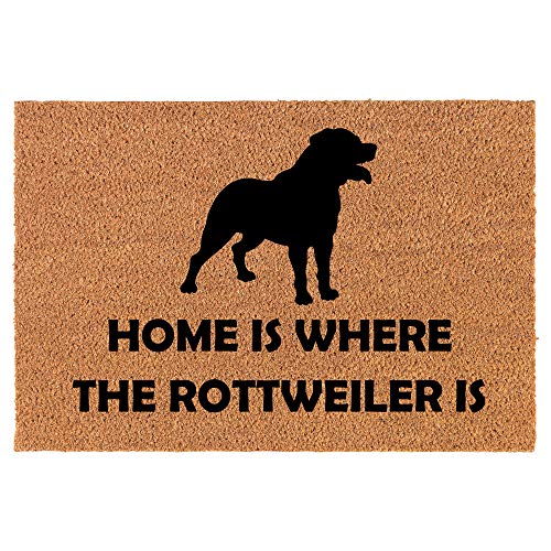 Coir Doormat Front Door Mat New Home Closing Housewarming Gift Home is Where The Rottweiler is (24" x 16" Small)