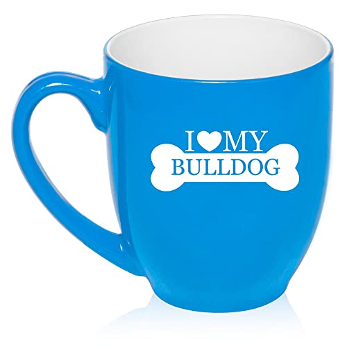 16 oz Large Bistro Mug Ceramic Coffee Tea Glass Cup I Love My Bulldog (Light Blue),MIP