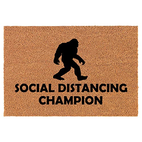 Coir Doormat Front Door Mat New Home Closing Housewarming Gift Lotus Social Distancing Champion Bigfoot Sasquatch (24" x 16" Small)