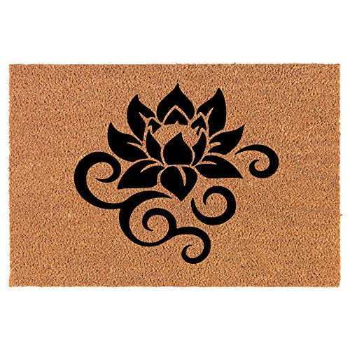 Coir Doormat Front Door Mat New Home Closing Housewarming Gift Lotus Flower Scroll (24" x 16" Small)
