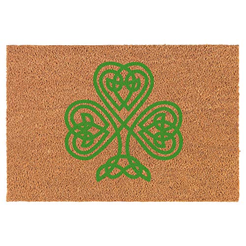 Coir Doormat Front Door Mat New Home Closing Housewarming Gift Green Celtic Clover (24" x 16" Small)