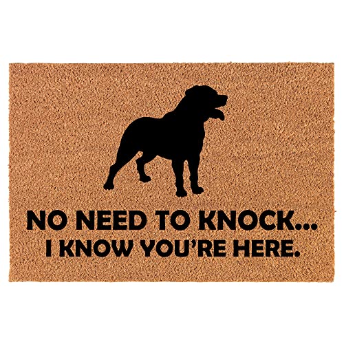 Coir Doormat Front Door Mat New Home Closing Housewarming Gift No Need to Knock I Know You are Here Funny Rottweiler (24" x 16" Small)