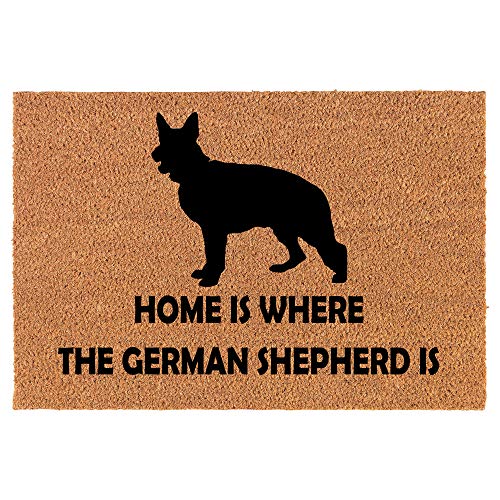 Coir Doormat Front Door Mat New Home Closing Housewarming Gift Home is Where The German Shepherd is (30" x 18" Standard)