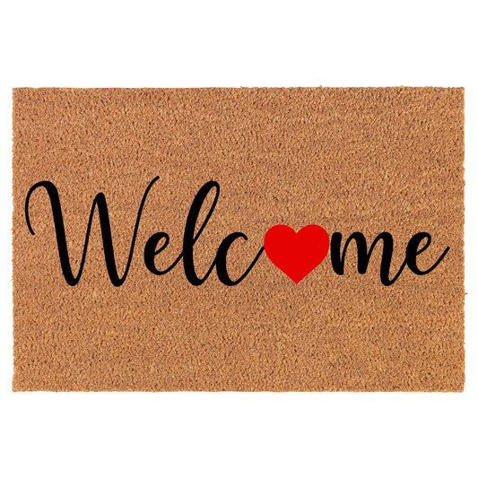 Coir Doormat Front Door Mat New Home Closing Housewarming Gift Welcome Red Heart Love Valentine's Day (30" x 18" Standard)