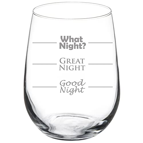 17 oz Stemless Wine Glass Funny Good Night Great Night What Night?,MIP