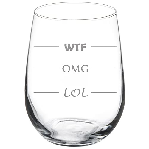 17 oz Stemless Wine Glass Funny LOL OMG WTF,MIP