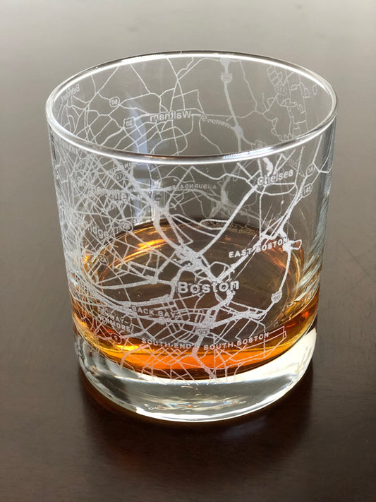 Rocks Whiskey Old Fashioned Glass Urban City Map Boston Massachusetts