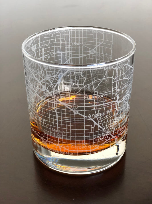 Rocks Whiskey Old Fashioned Glass Urban City Map Anaheim, CA