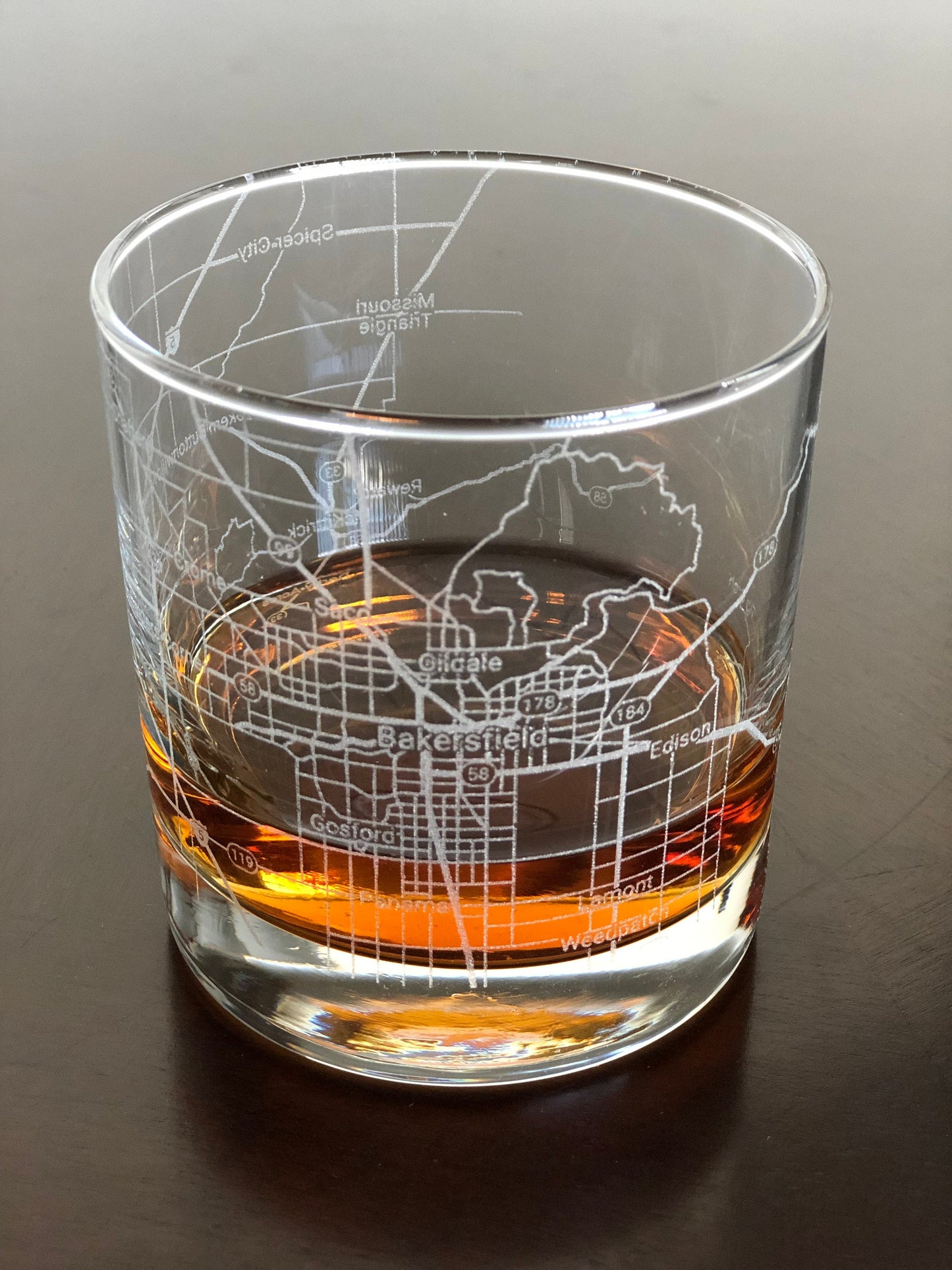 Rocks Whiskey Old Fashioned Glass Urban City Map Bakersfield, CA