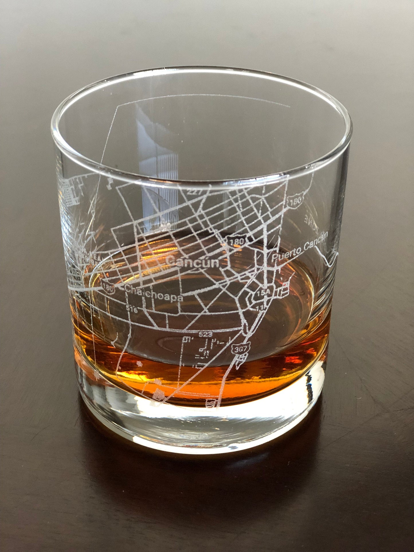 Rocks Whiskey Old Fashioned Glass Urban City Map Cancún, Mexico