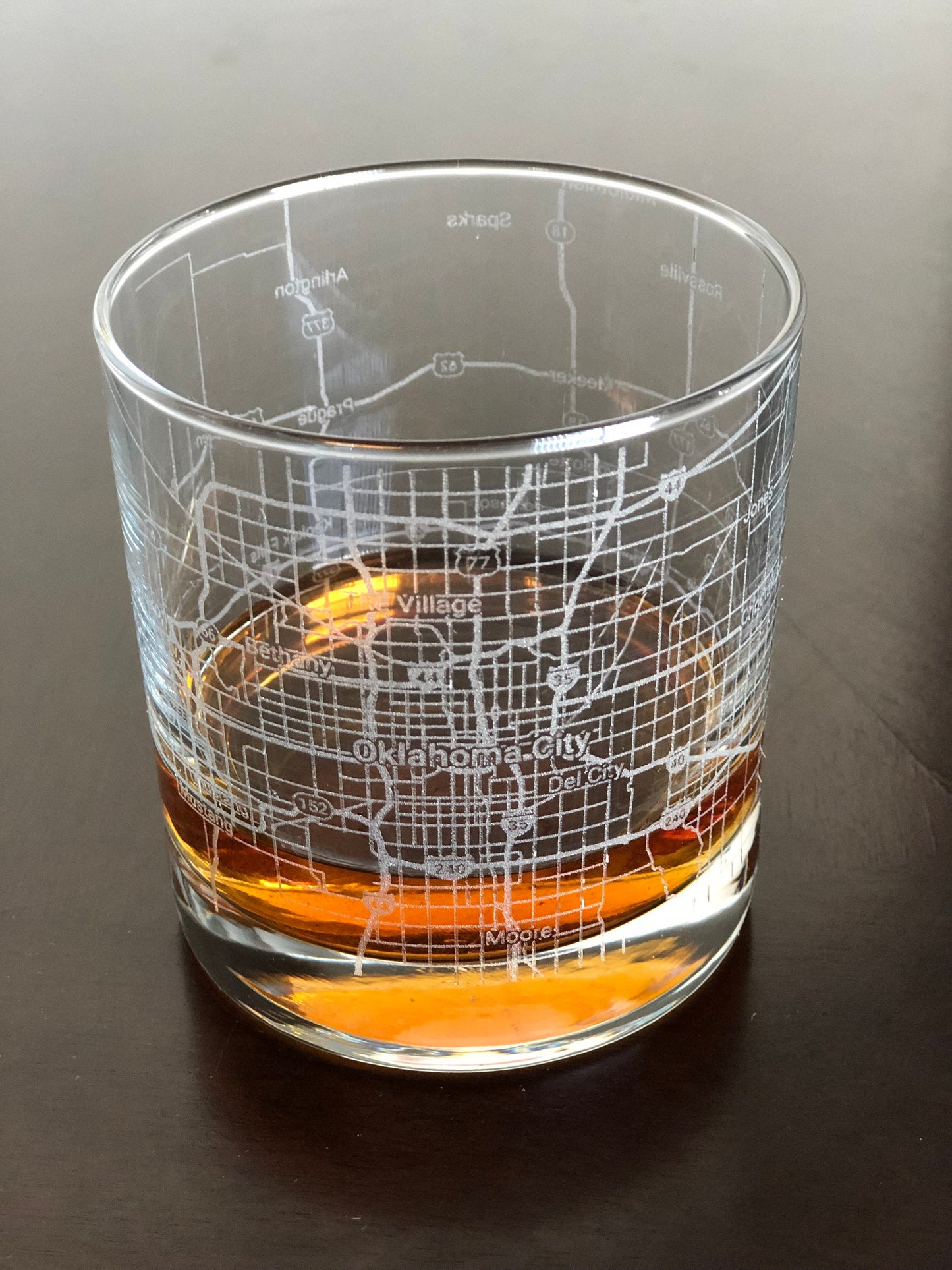 Rocks Whiskey Old Fashioned Glass Urban City Map Oklahoma City, OK