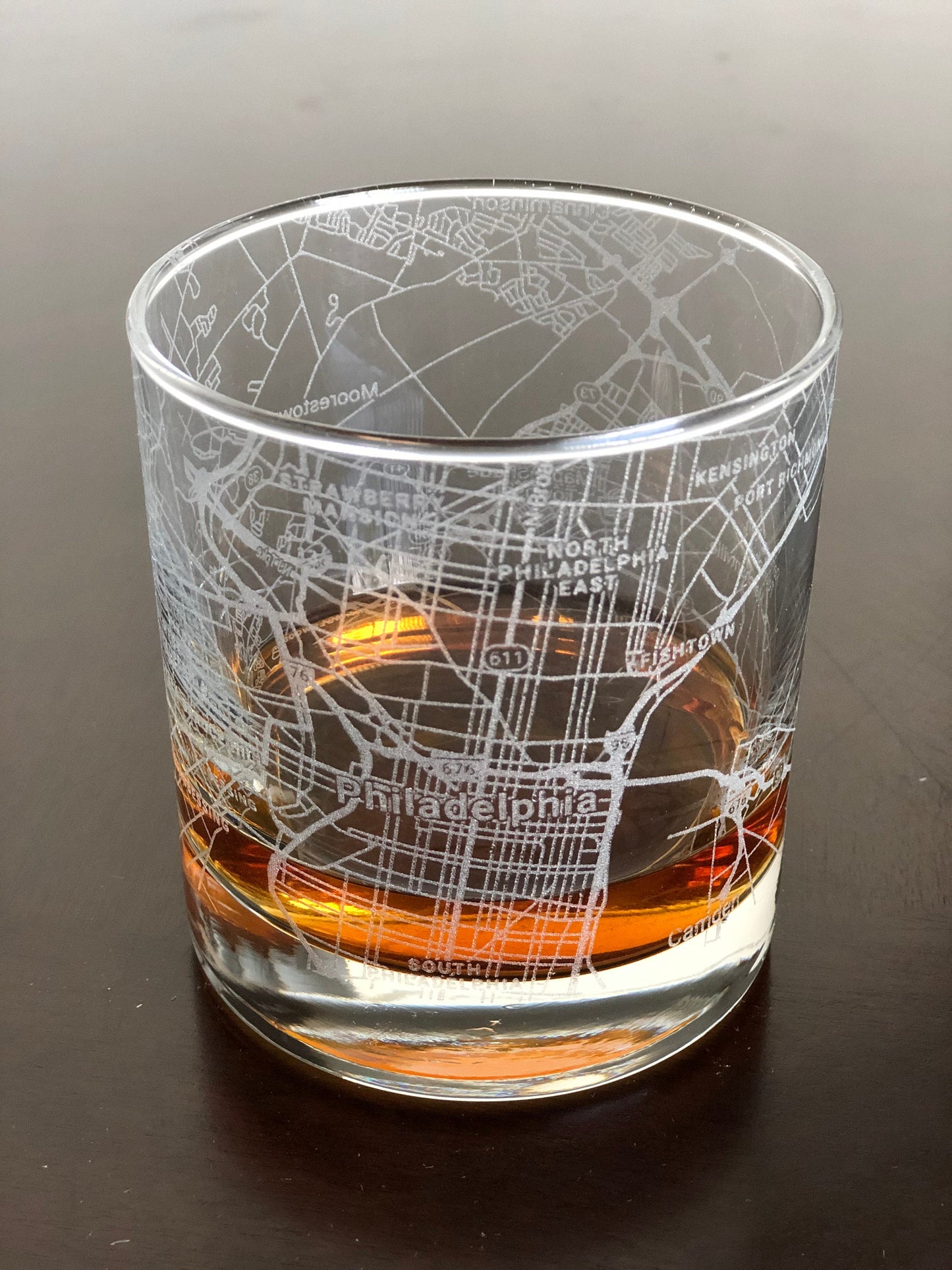 Rocks Whiskey Old Fashioned Glass Urban City Map Philadelphia, PA