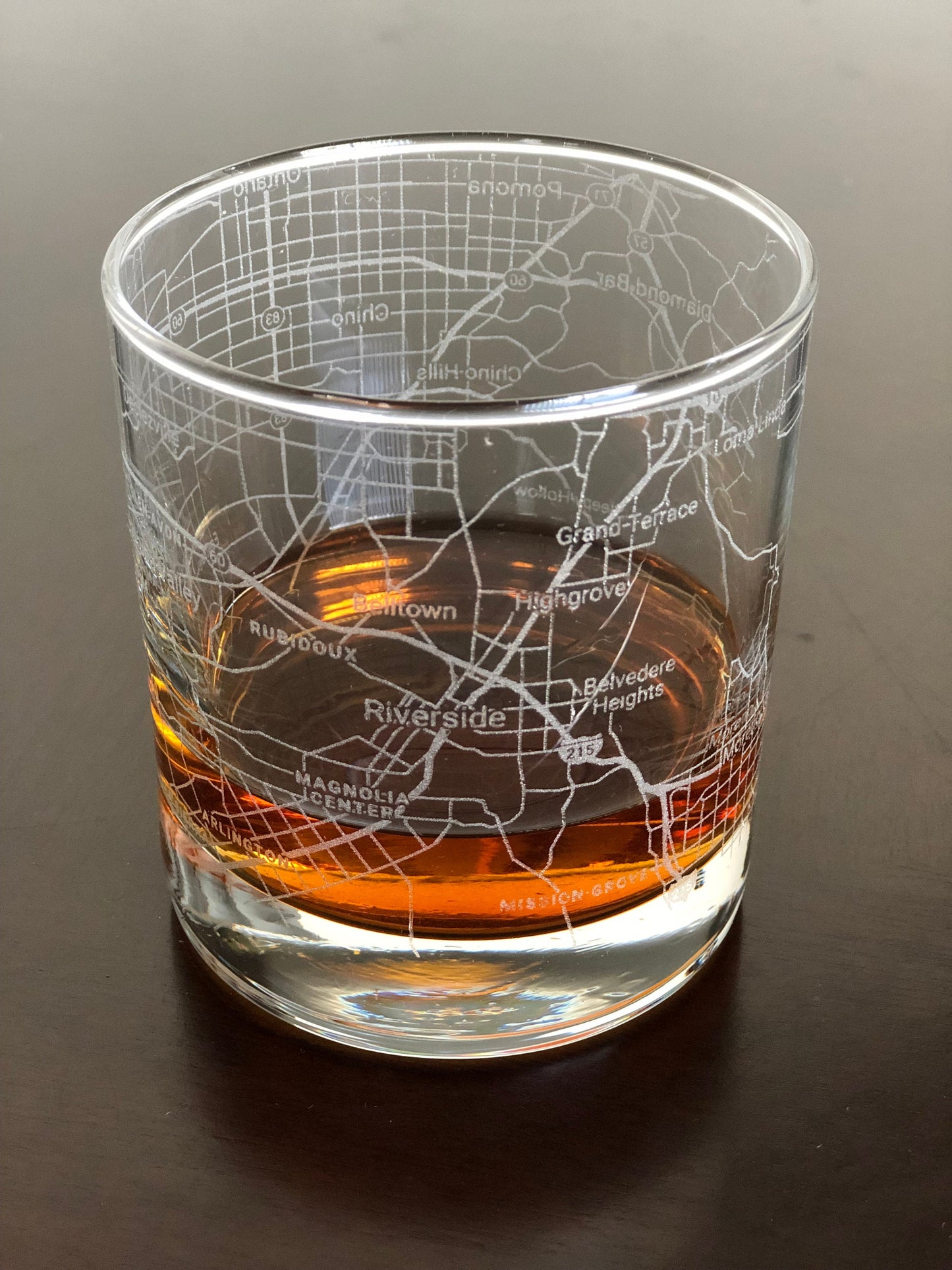 Rocks Whiskey Old Fashioned Glass Urban City Map Riverside, CA