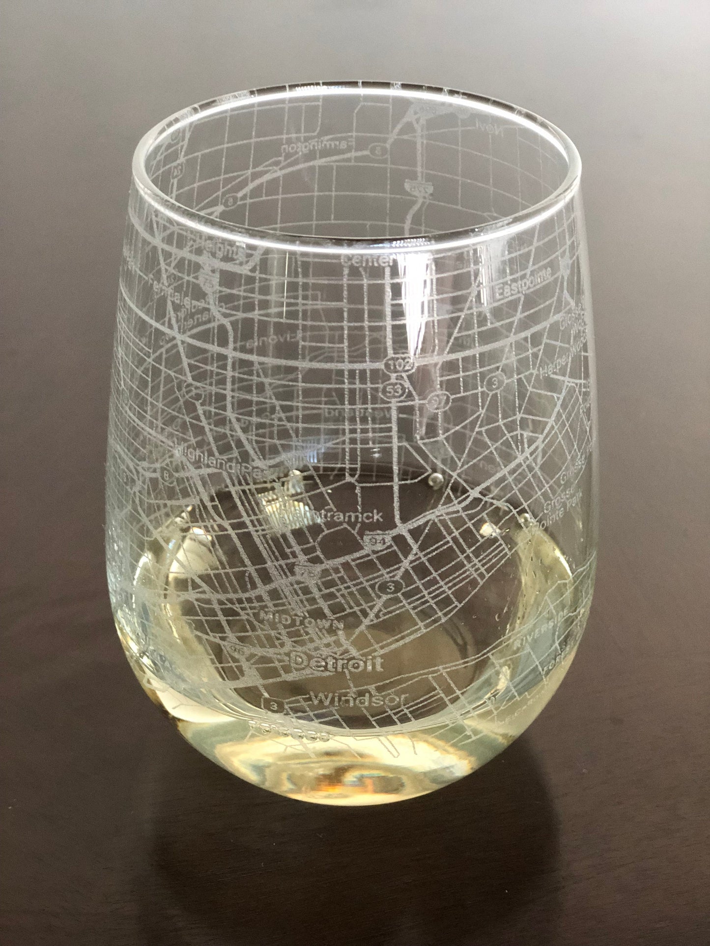 Stemless Wine Glass Urban City Map Detroit, MI