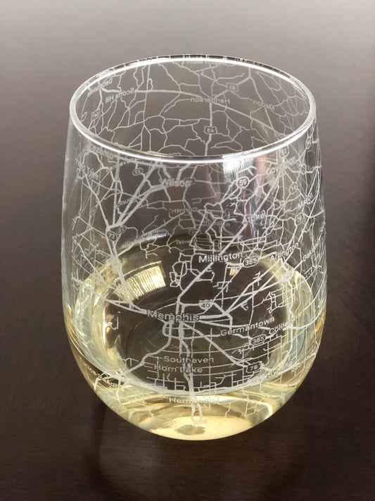 Stemless Wine Glass Urban City Map Memphis, TN