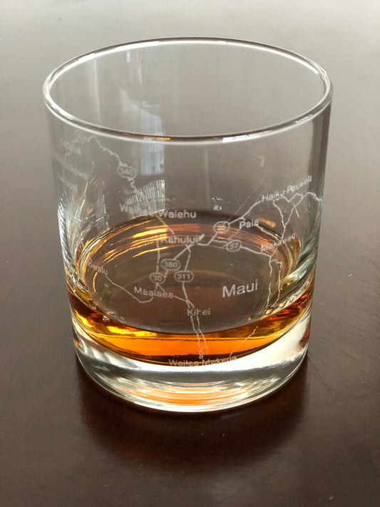 Rocks Whiskey Old Fashioned Glass Urban City Map Maui, Hawaii