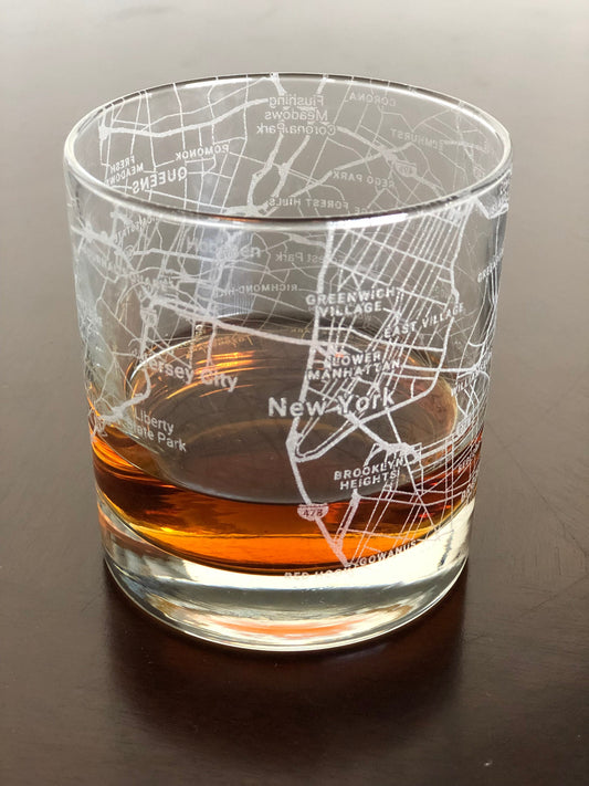 Rocks Whiskey Old Fashioned Glass Urban City Map New York