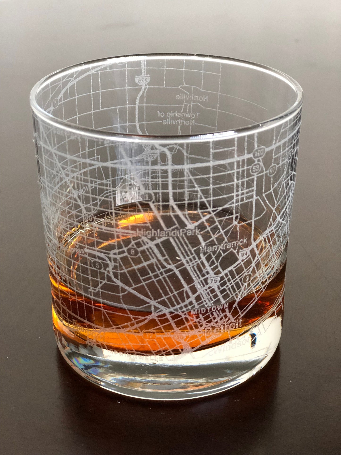 Rocks Whiskey Old Fashioned Glass Urban City Map Detroit Michigan