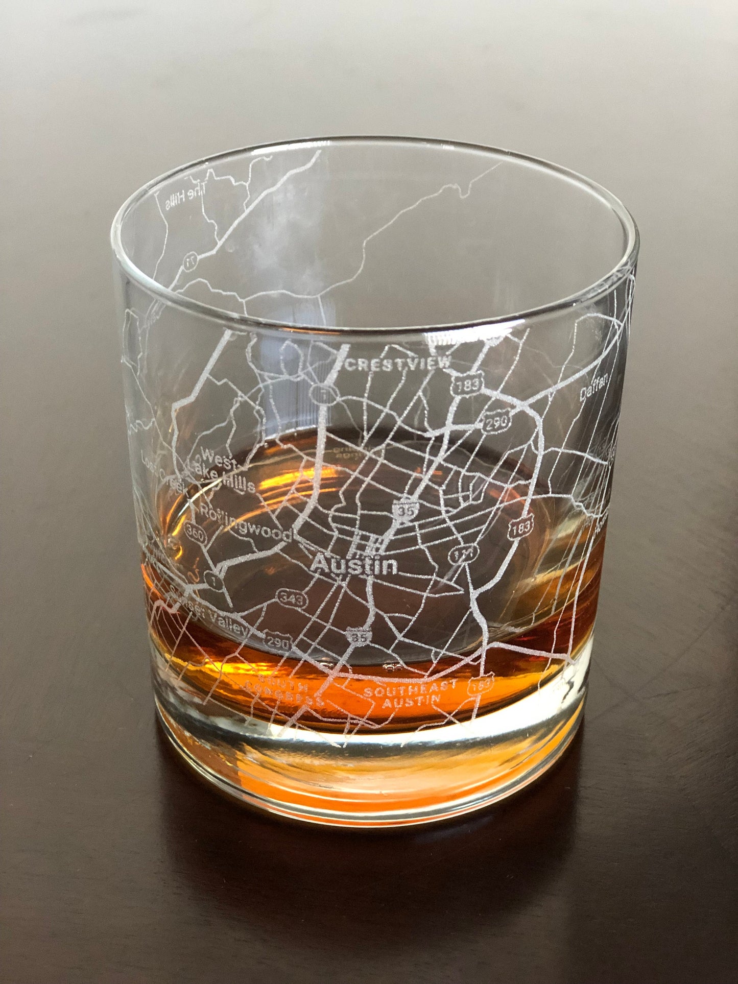 Rocks Whiskey Old Fashioned Glass Urban City Map Austin Texas