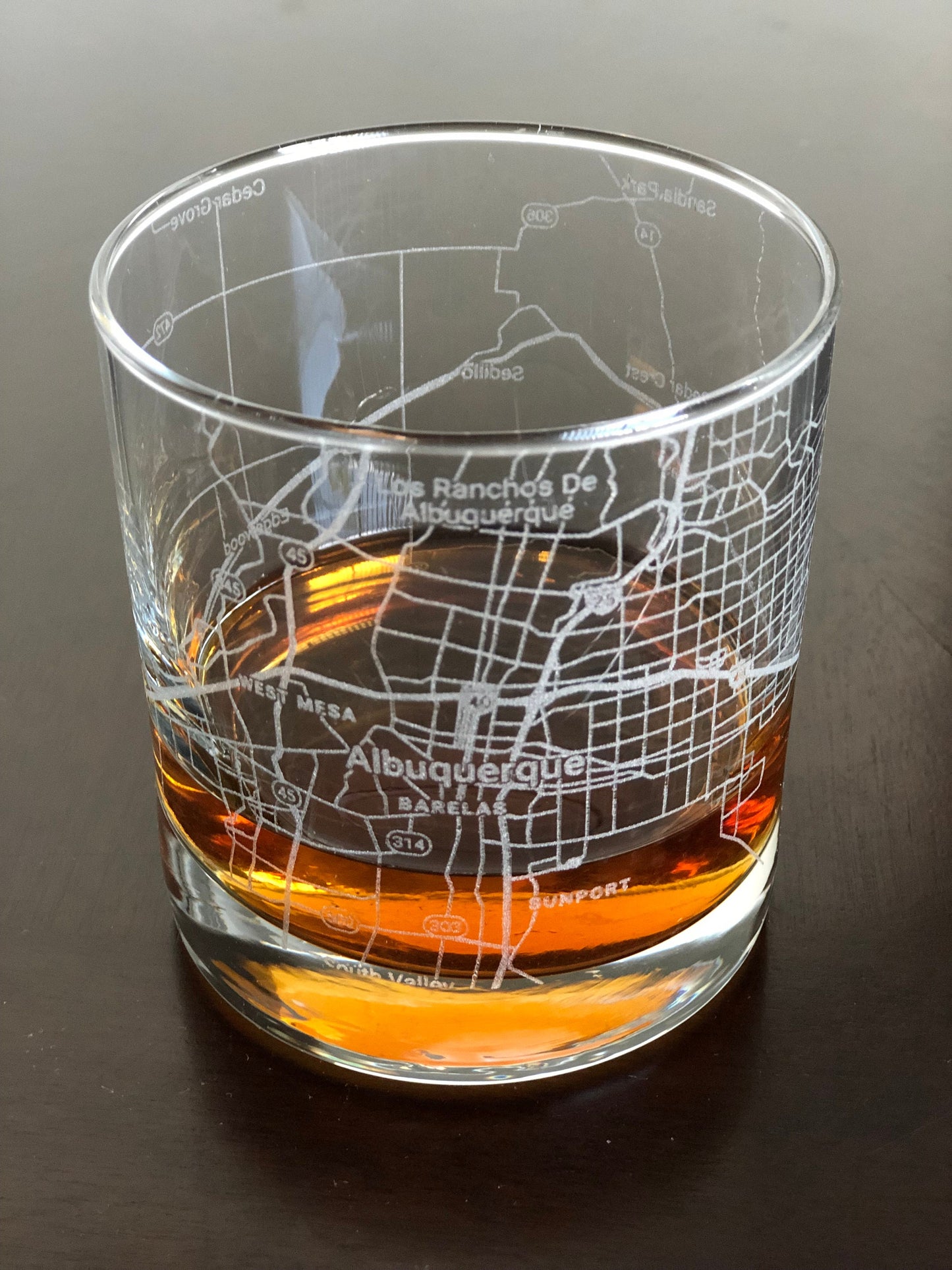 Rocks Whiskey Old Fashioned Glass Urban City Map Albuquerque, NM