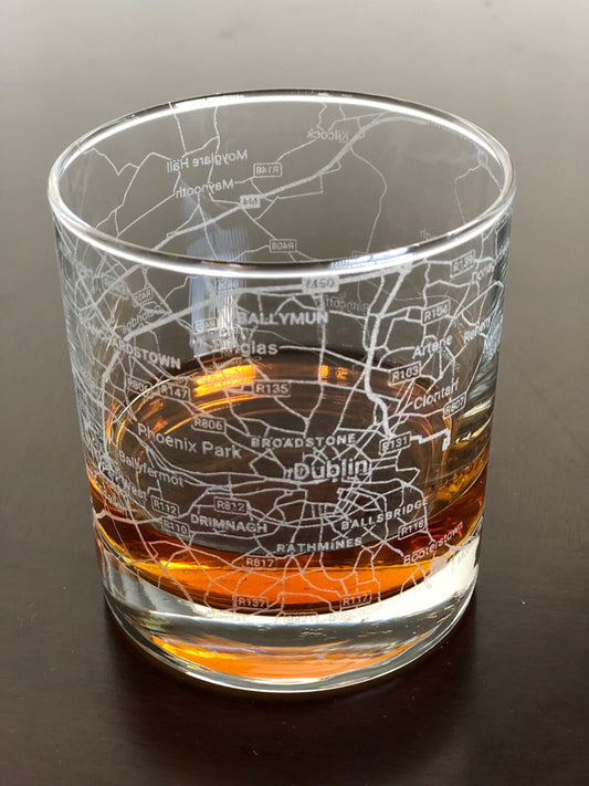 Rocks Whiskey Old Fashioned Glass Urban City Map Dublin, Ireland