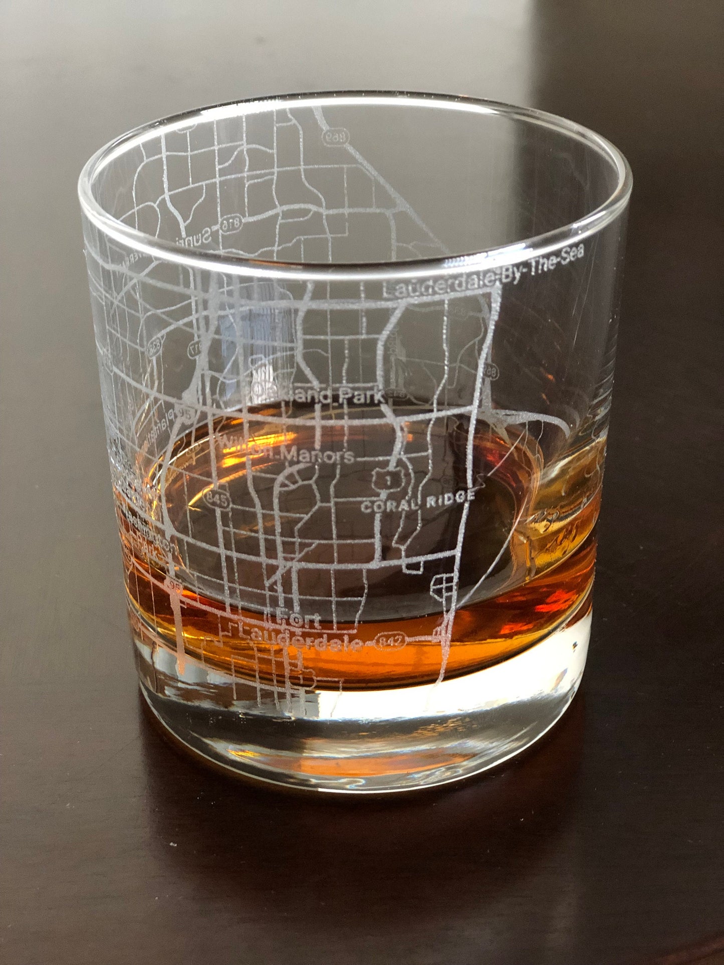 Rocks Whiskey Old Fashioned Glass Urban City Map Fort Lauderdale, FL