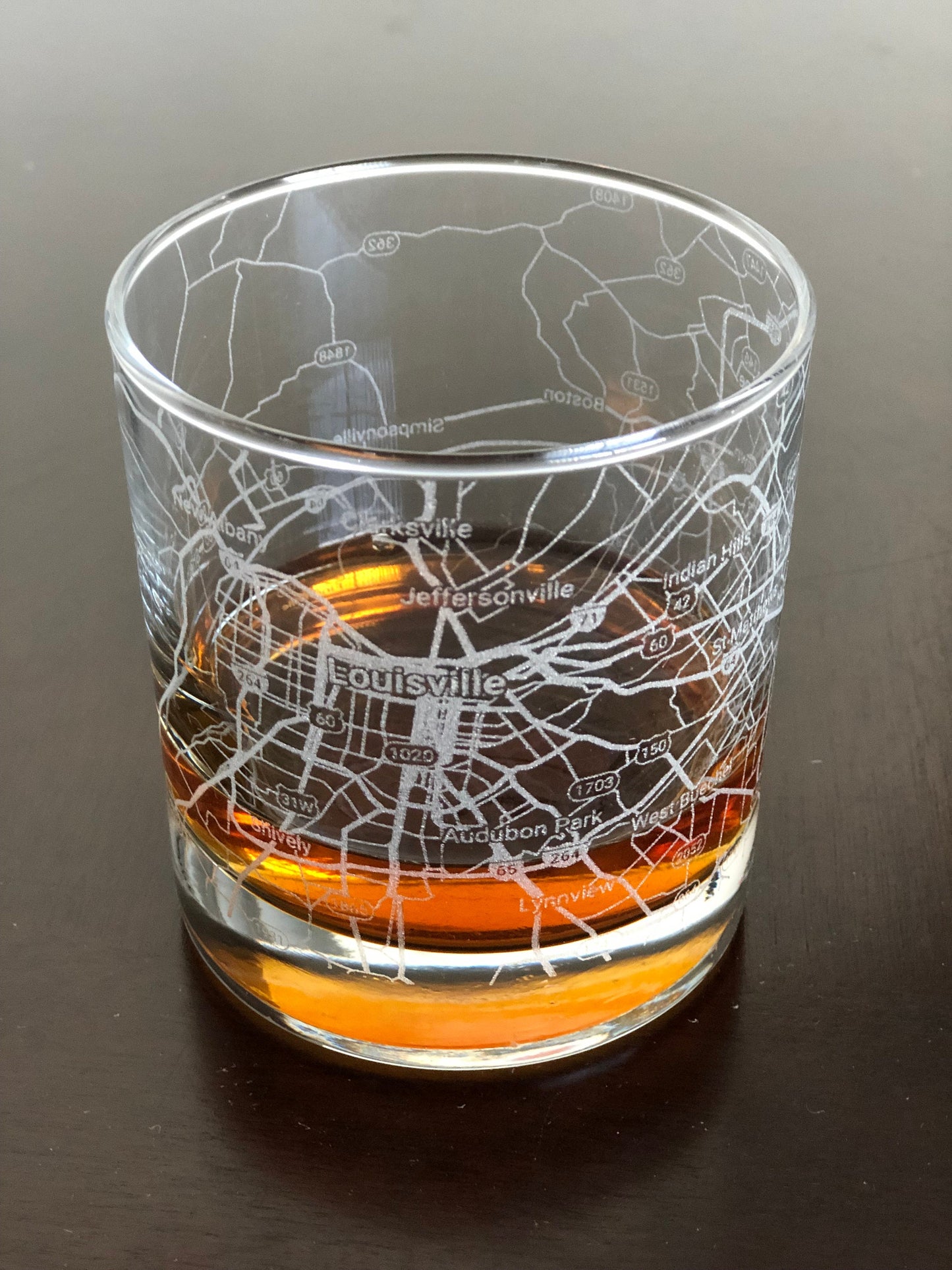 Rocks Whiskey Old Fashioned Glass Urban City Map Louisville, KY