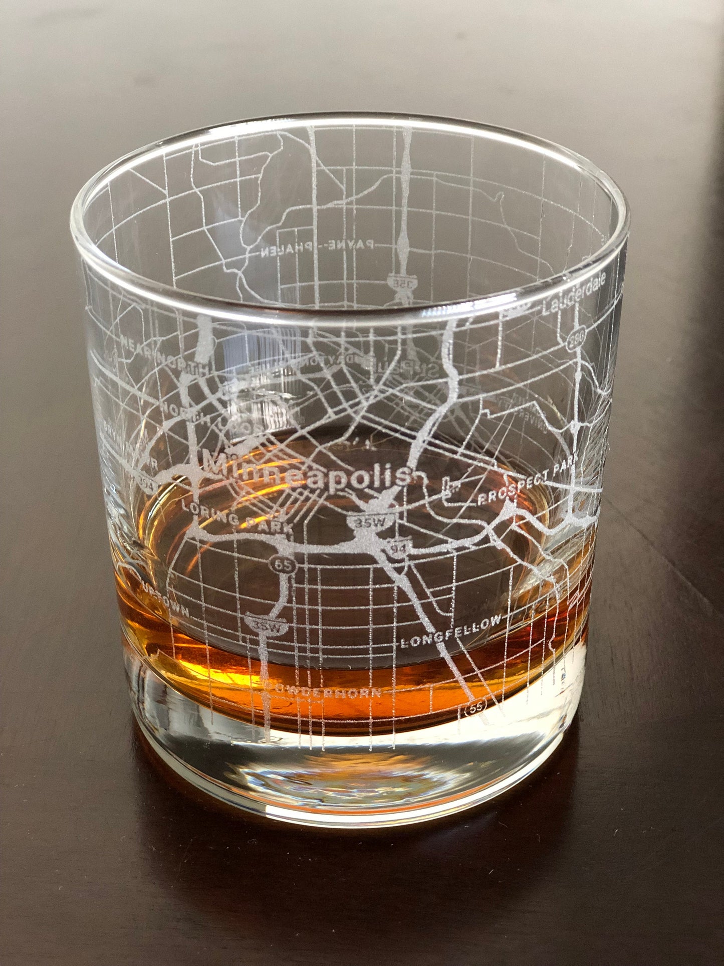 Rocks Whiskey Old Fashioned Glass Urban City Map Minneapolis Saint Paul, MN