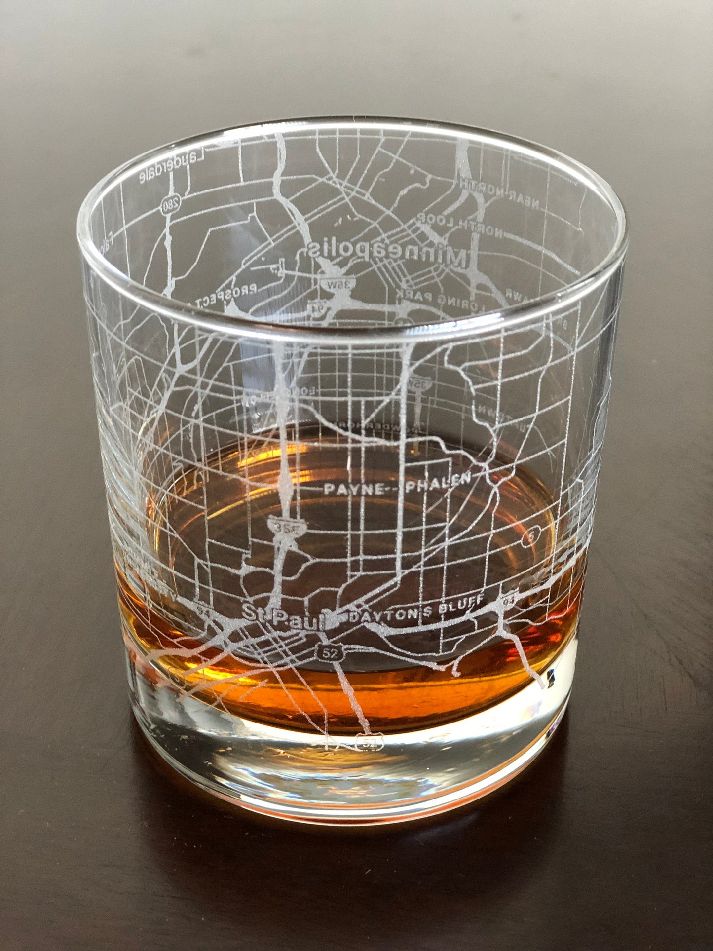 Rocks Whiskey Old Fashioned Glass Urban City Map Minneapolis Saint Paul, MN