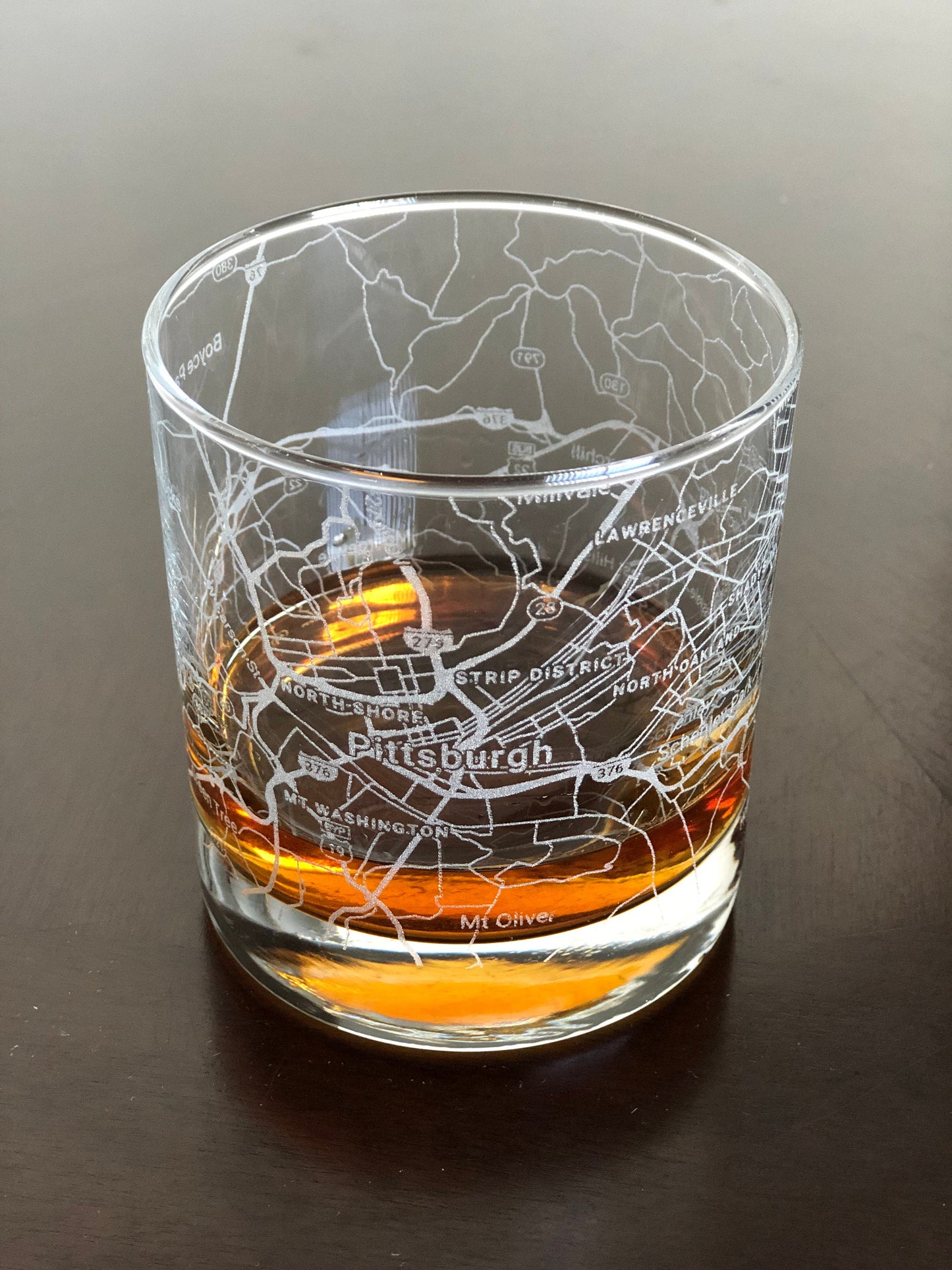 Rocks Whiskey Old Fashioned Glass Urban City Map Pittsburgh, PA