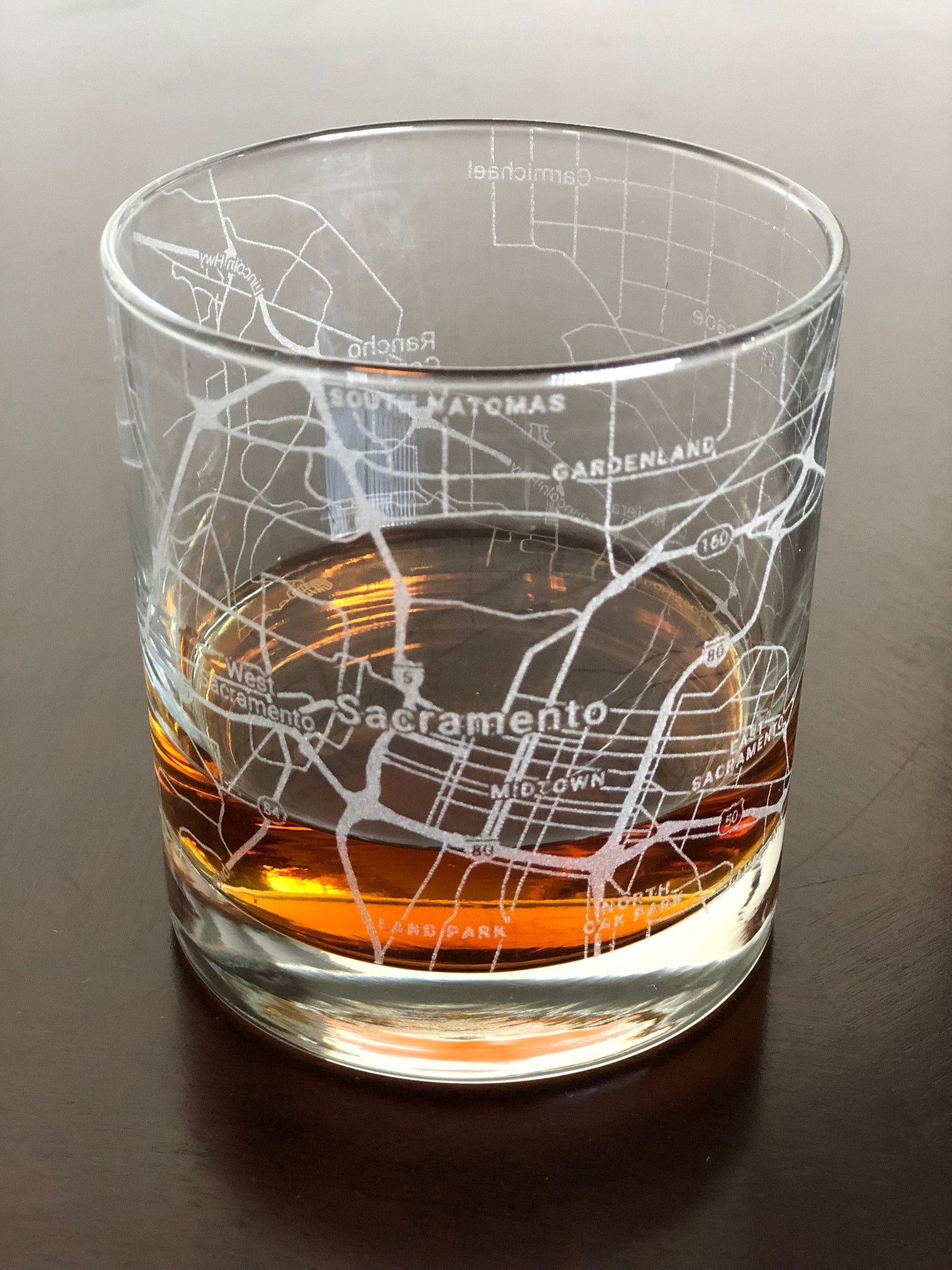 Rocks Whiskey Old Fashioned Glass Urban City Map Sacramento, CA