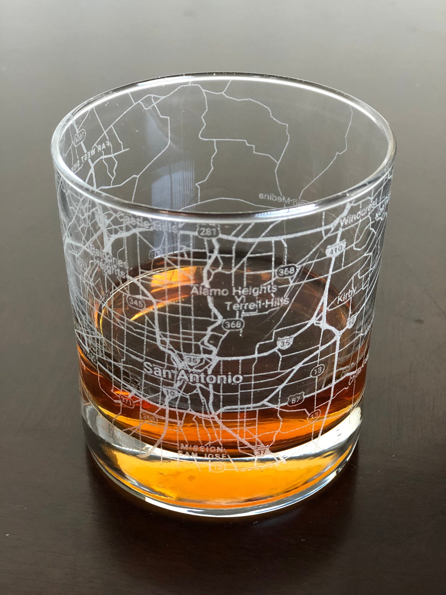 Rocks Whiskey Old Fashioned Glass Urban City Map San Antonio, TX