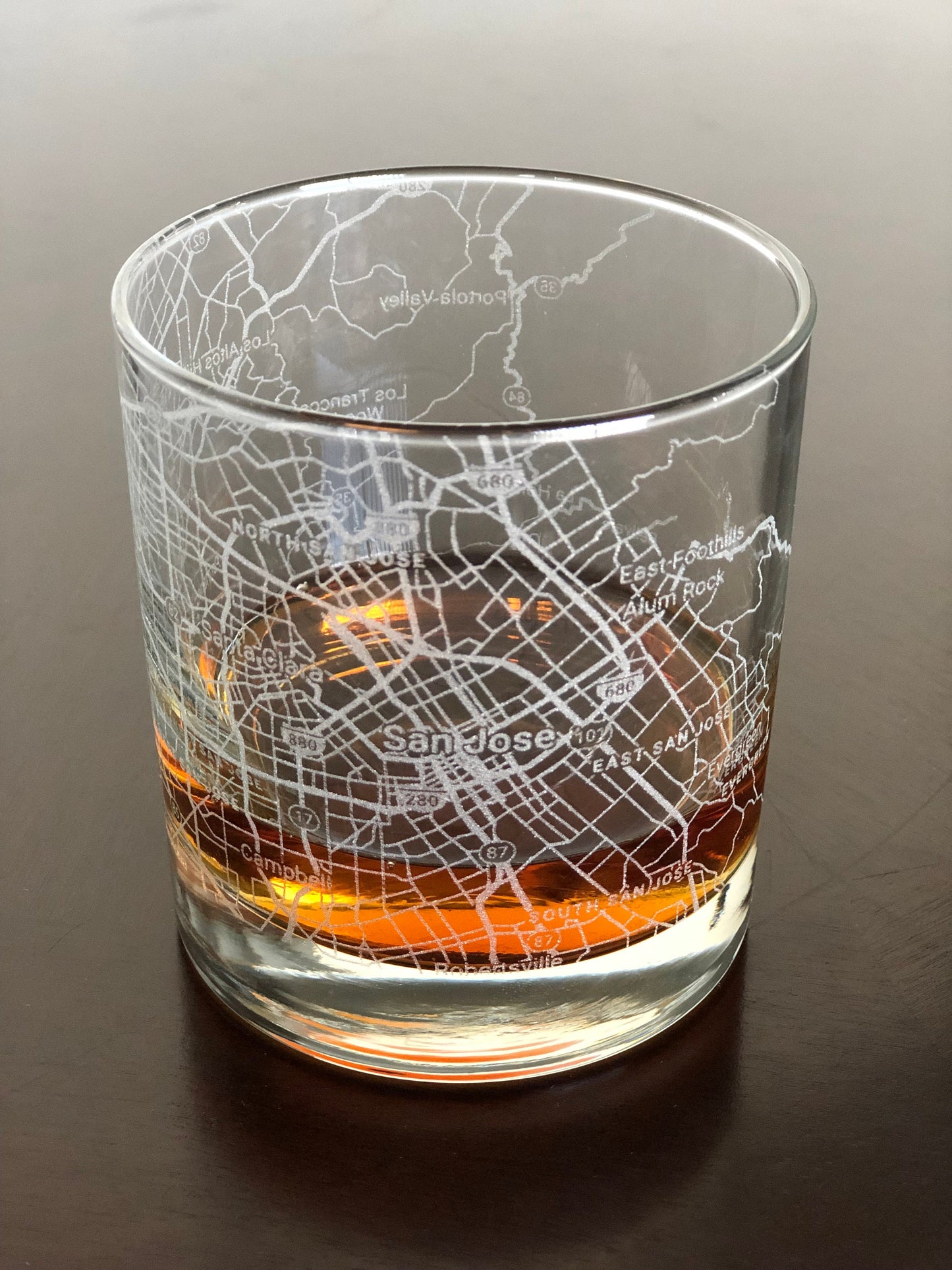 Rocks Whiskey Old Fashioned Glass Urban City Map San Jose, CA