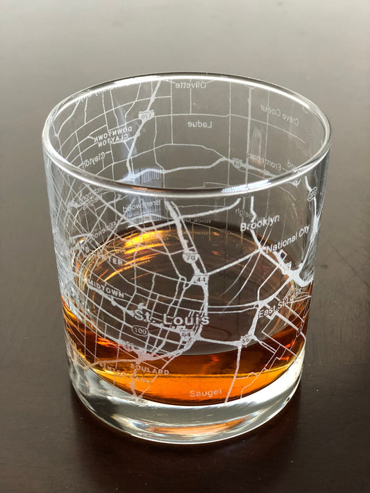 Rocks Whiskey Old Fashioned Glass Urban City Map St. Louis, MO