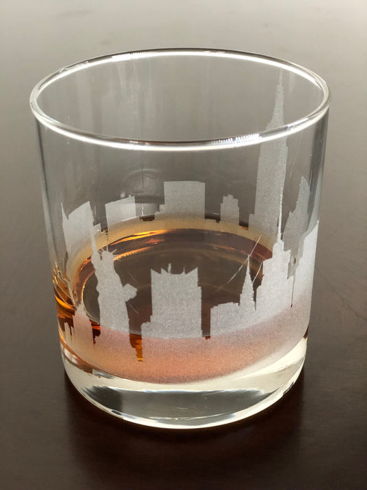 Rocks Whiskey Old Fashioned Glass New York City Skyline