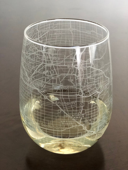 Stemless Wine Glass Urban City Map Anaheim, CA