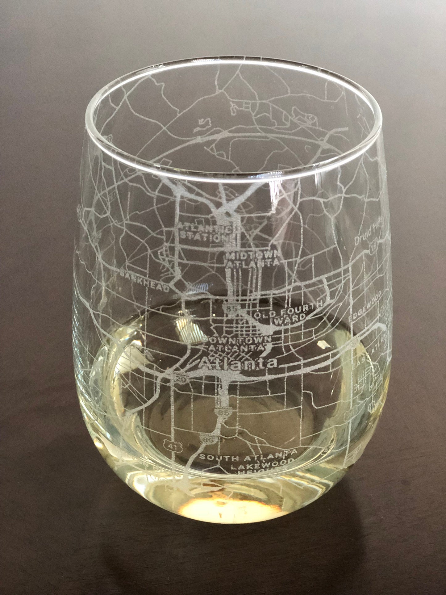 Stemless Wine Glass Urban City Map Atlanta, GA