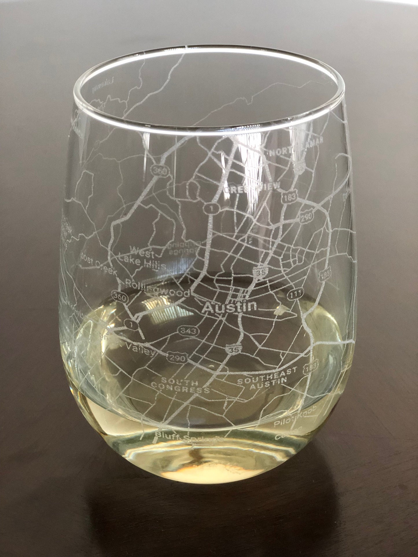 Stemless Wine Glass Urban City Map Austin, TX