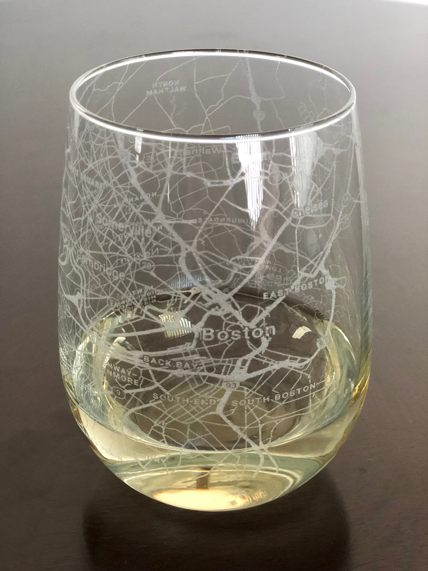 Stemless Wine Glass Urban City Map Boston, MA