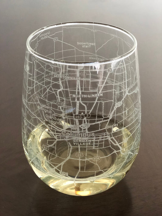 Stemless Wine Glass Urban City Map Columbus, OH