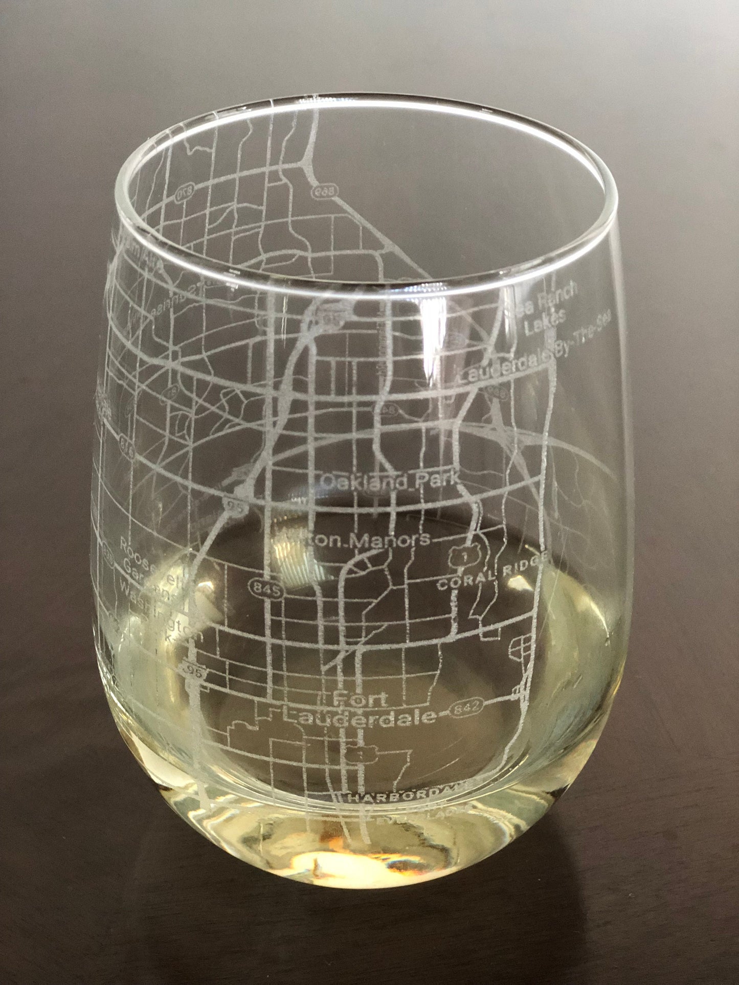 Stemless Wine Glass Urban City Map Fort Lauderdale, FL