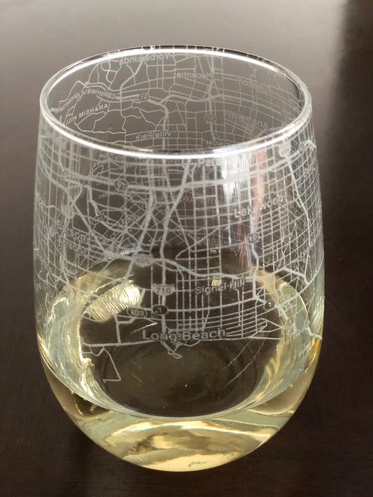 Stemless Wine Glass Urban City Map Long Beach, CA