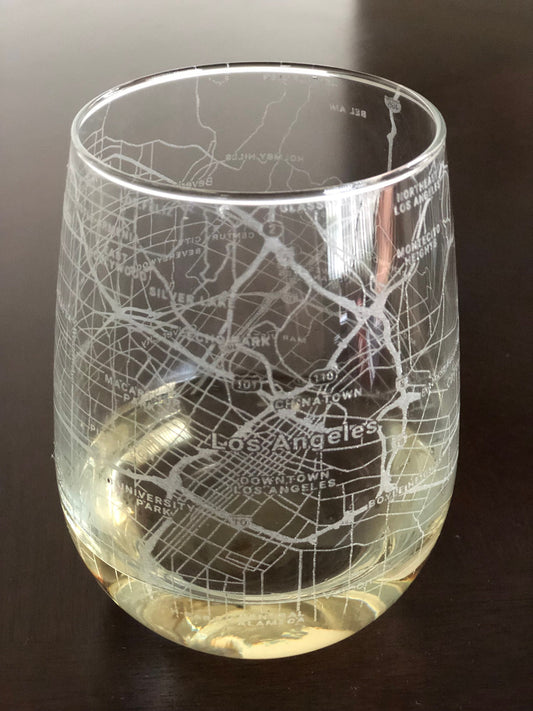 Stemless Wine Glass Urban City Map Los Angeles, CA