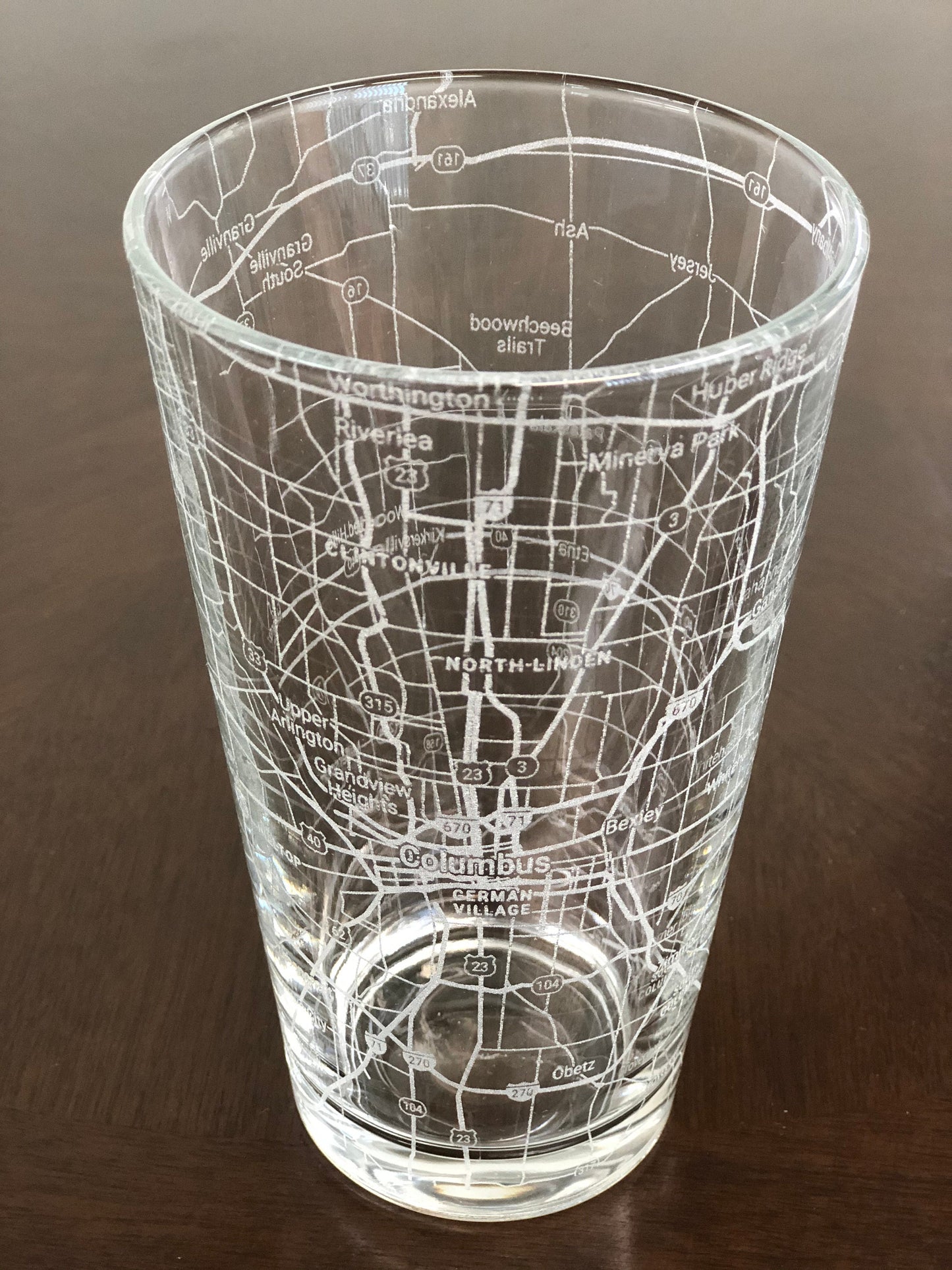 16 oz Pint Beer Glass Urban City Map Columbus, OH