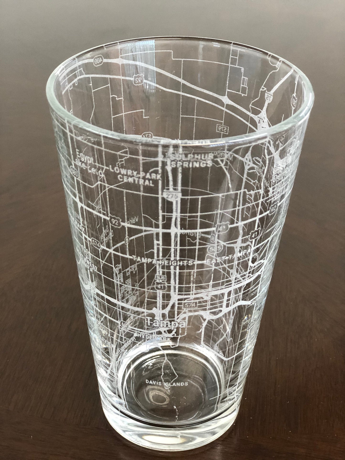 16 oz Pint Beer Glass Urban City Map Tampa, FL