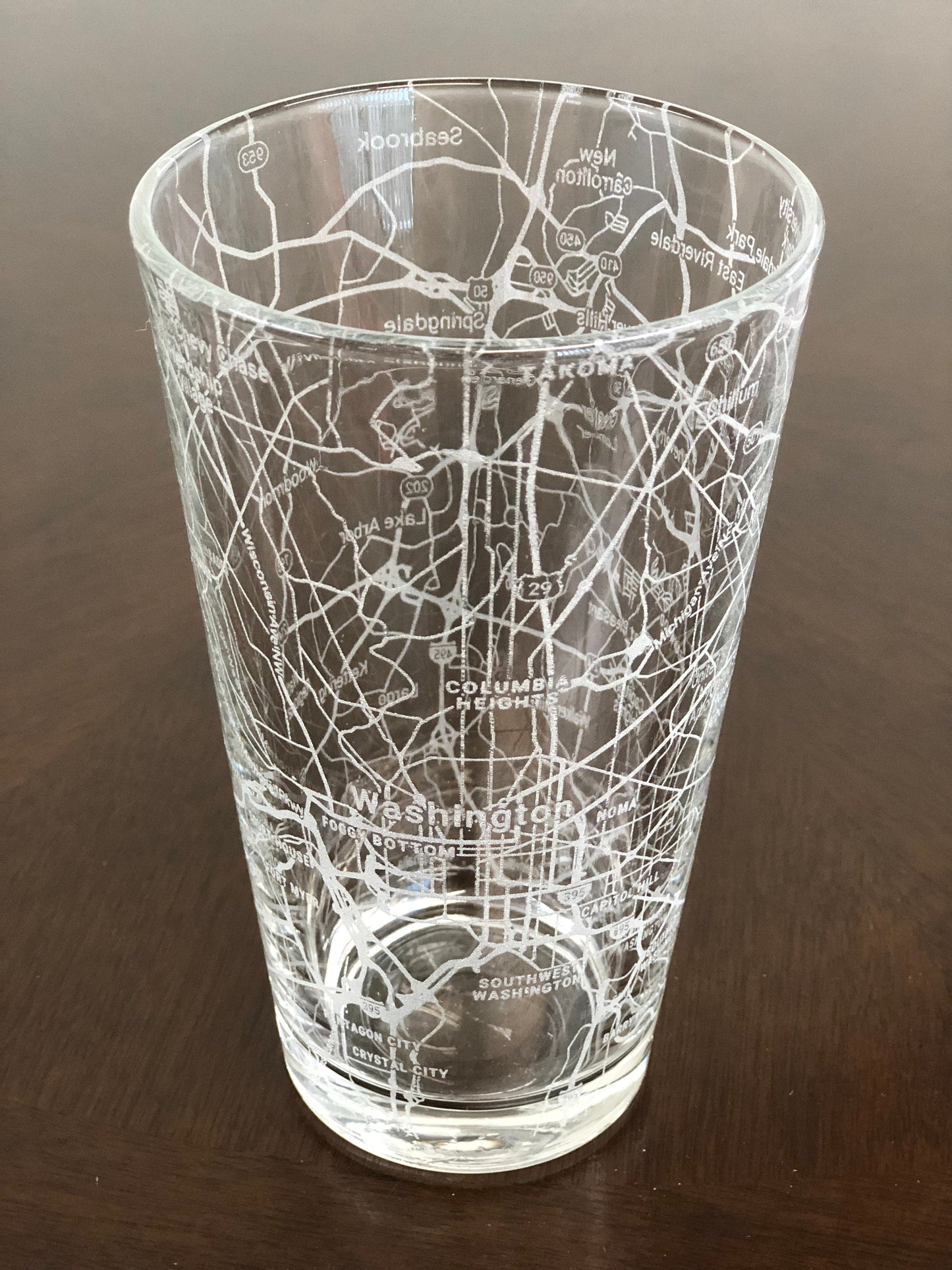 16 oz Pint Beer Glass Urban City Map Washington, DC