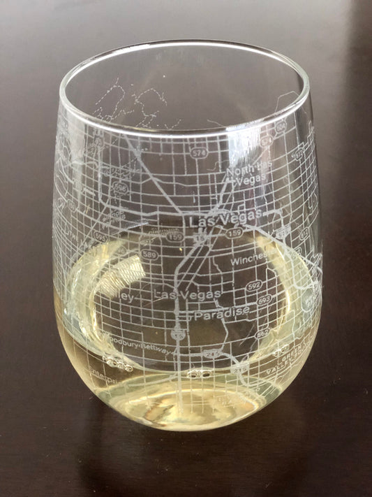 Stemless Wine Glass Urban City Map Las Vegas, NV