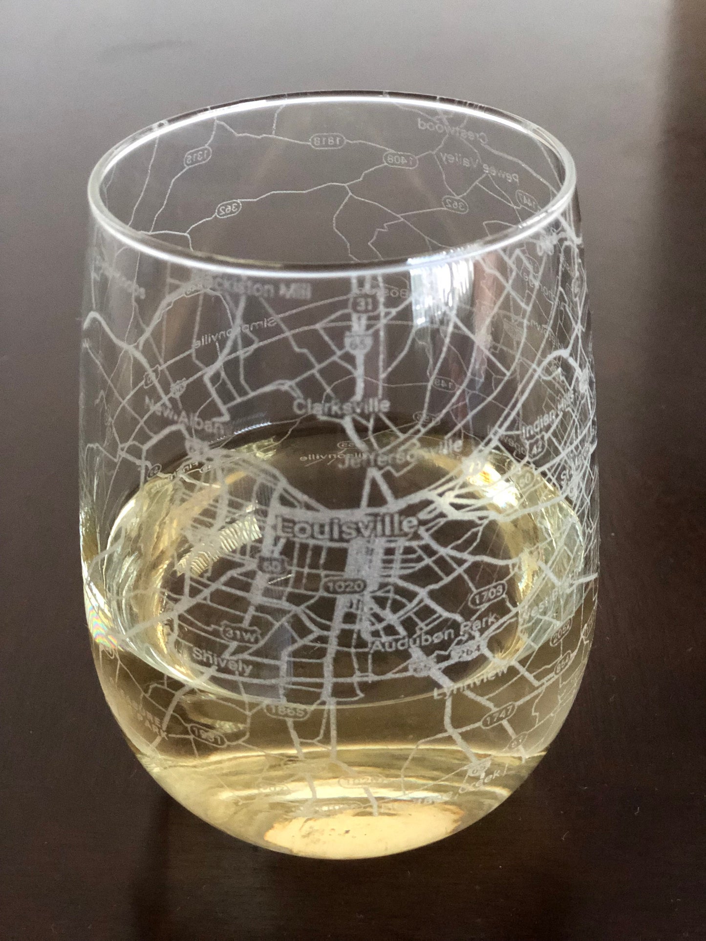 Stemless Wine Glass Urban City Map Louisville, KY